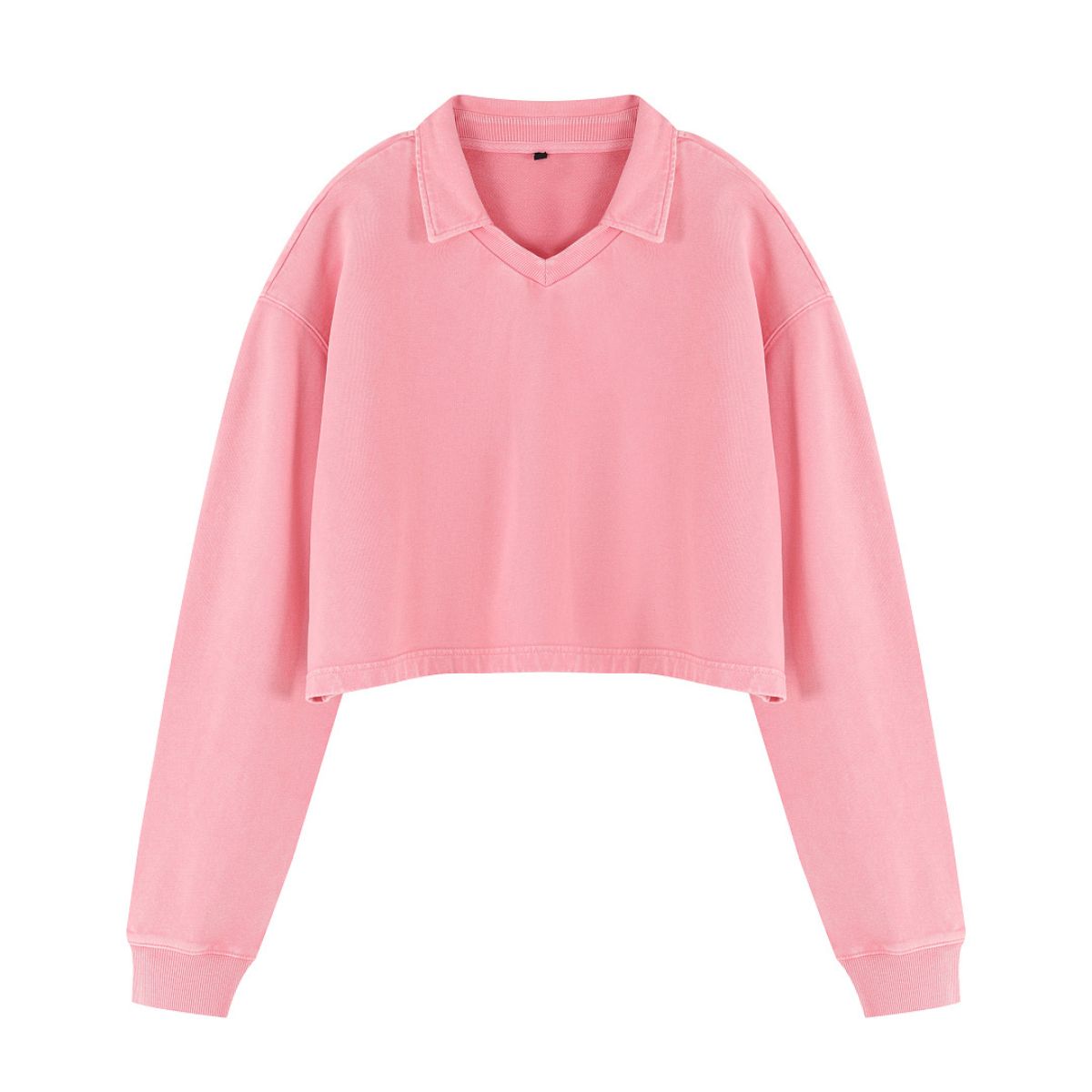 Heavyweight Snow Wash Collared Cropped Long Sleeve Sweatshirt