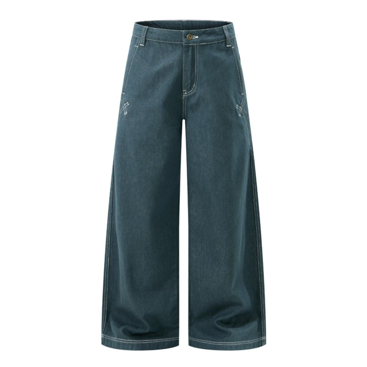 Embroidered Raw Denim Vintage Washed Loose Straight‑Leg Jeans