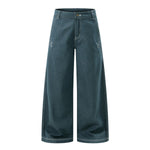 Embroidered Raw Denim Vintage Washed Loose Straight‑Leg Jeans