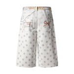 Washed Rabbit Print Polka Dot Bow Detail Relaxed Wide-Leg Bermuda Shorts