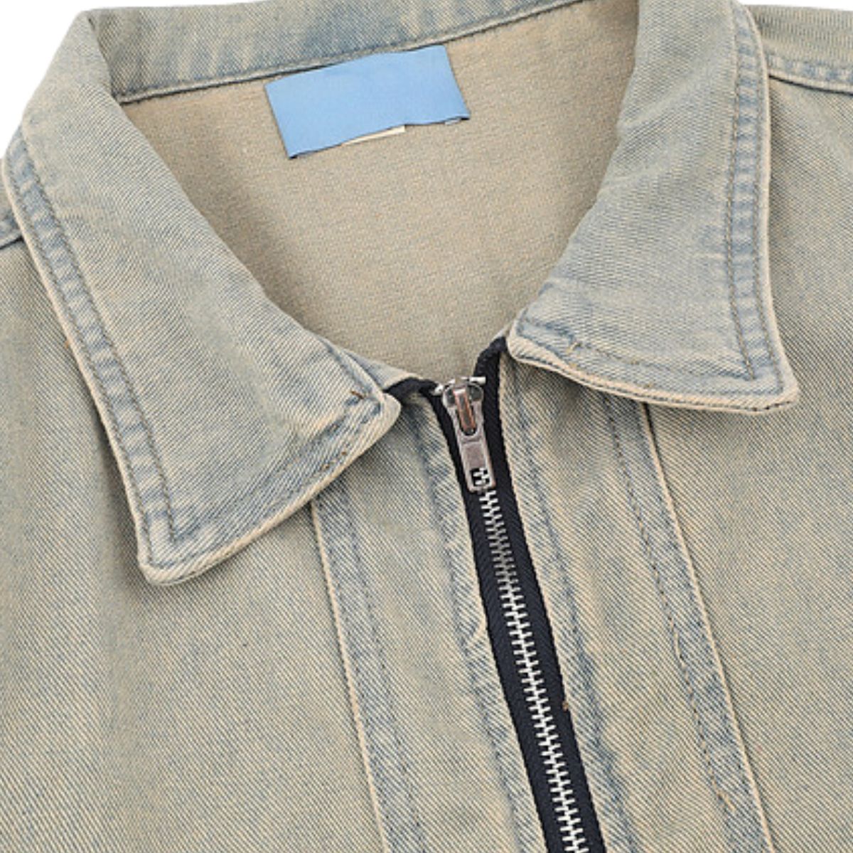 Men's American Retro Loose Zipper Workwear Washed Denim Jacket