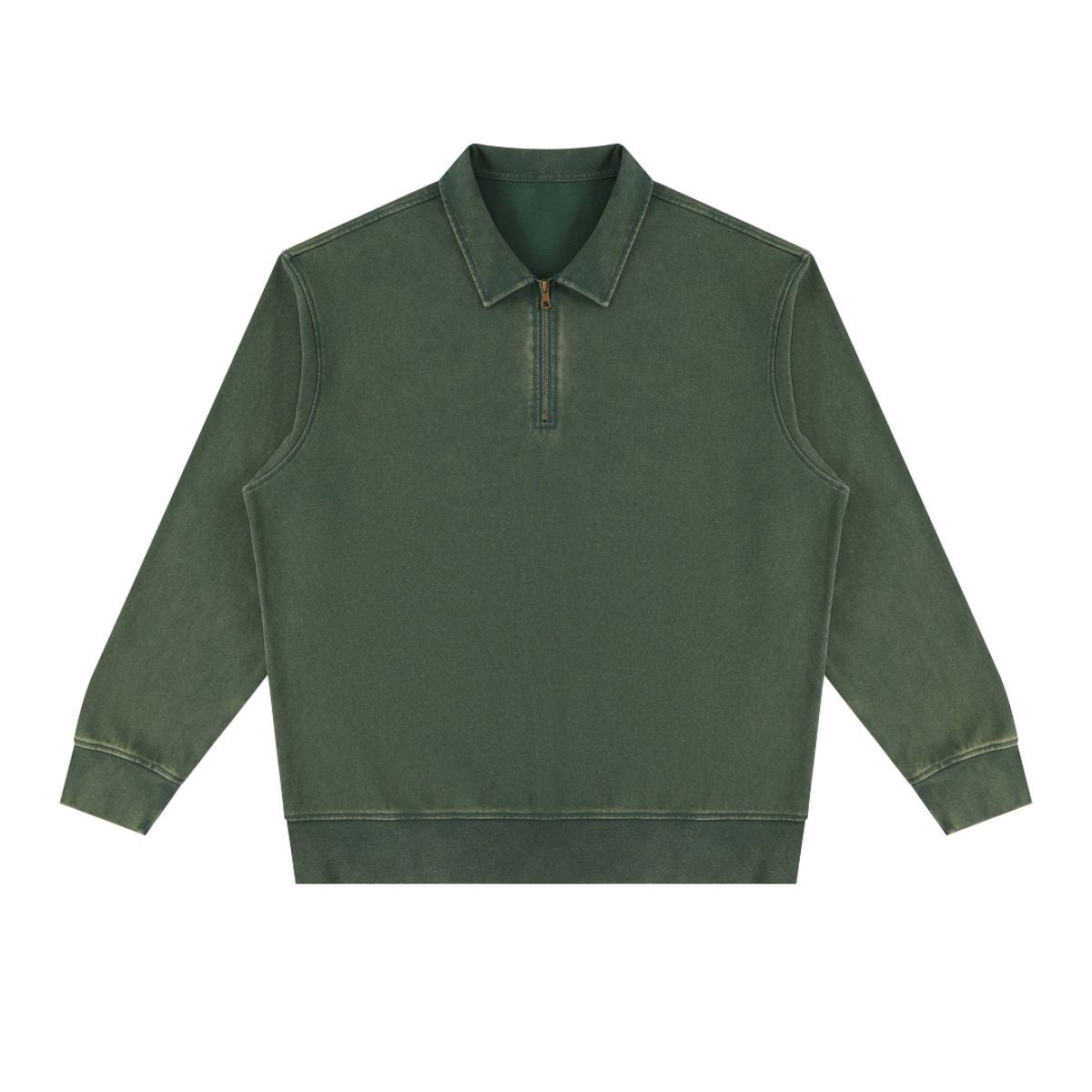 Heavyweight Washed Stand Collar Zip Polo Sweatshirt