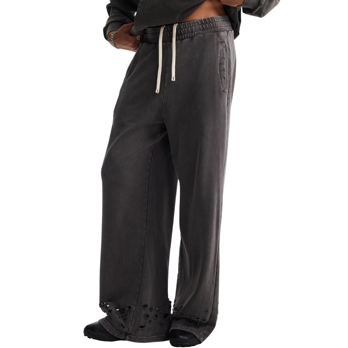 Ripped Hem Loose Fit Cotton Sweatpants