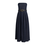 Women's Strapless Belted Denim Maxi Dress