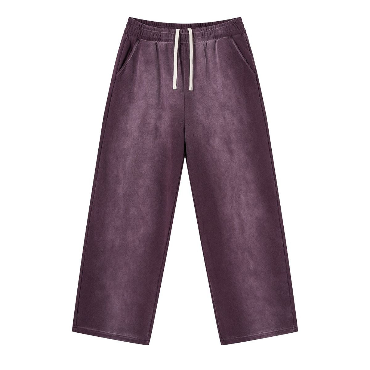 Monkey Wash Ripped Distressed Curved Wide Leg Cotton Sweatpants