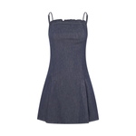 Ruffled Neckline Pleated Hem Strappy Dress