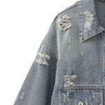 Asymmetrical Hem Cropped Ripped Denim Jacket