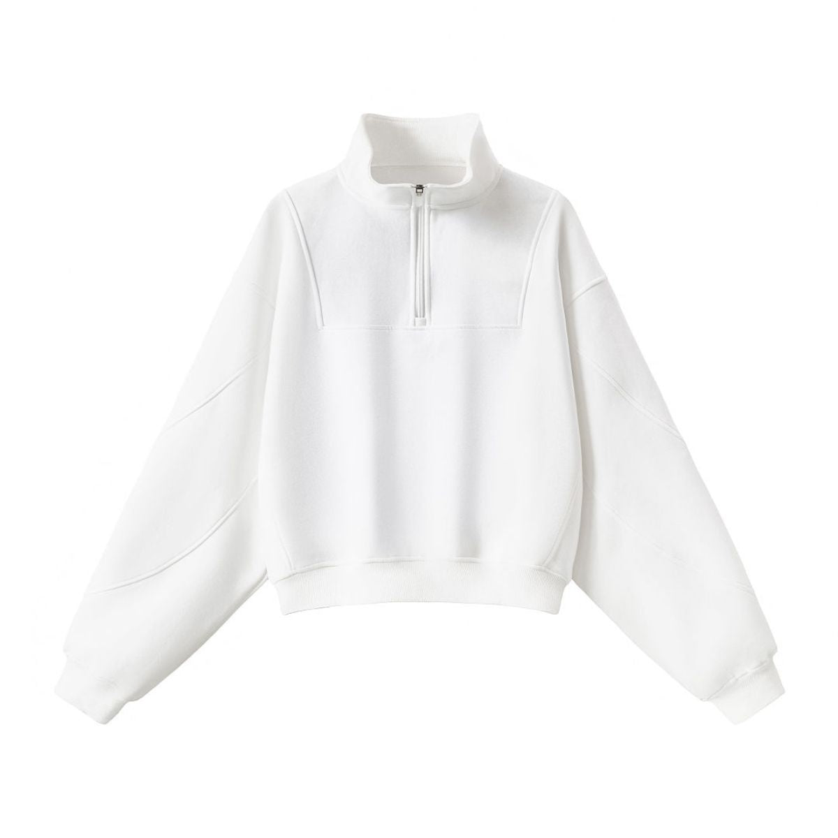 Short Wide Batwing Mock Neck Zip Up Sports Sweatshirt