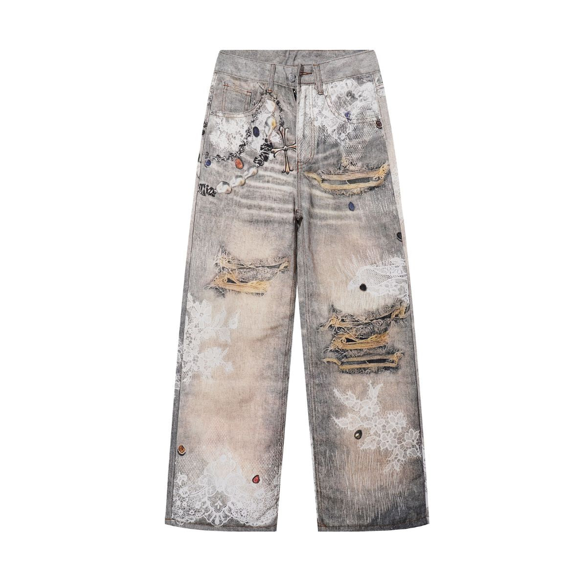 Streetwear Printed Straight Leg Jeans