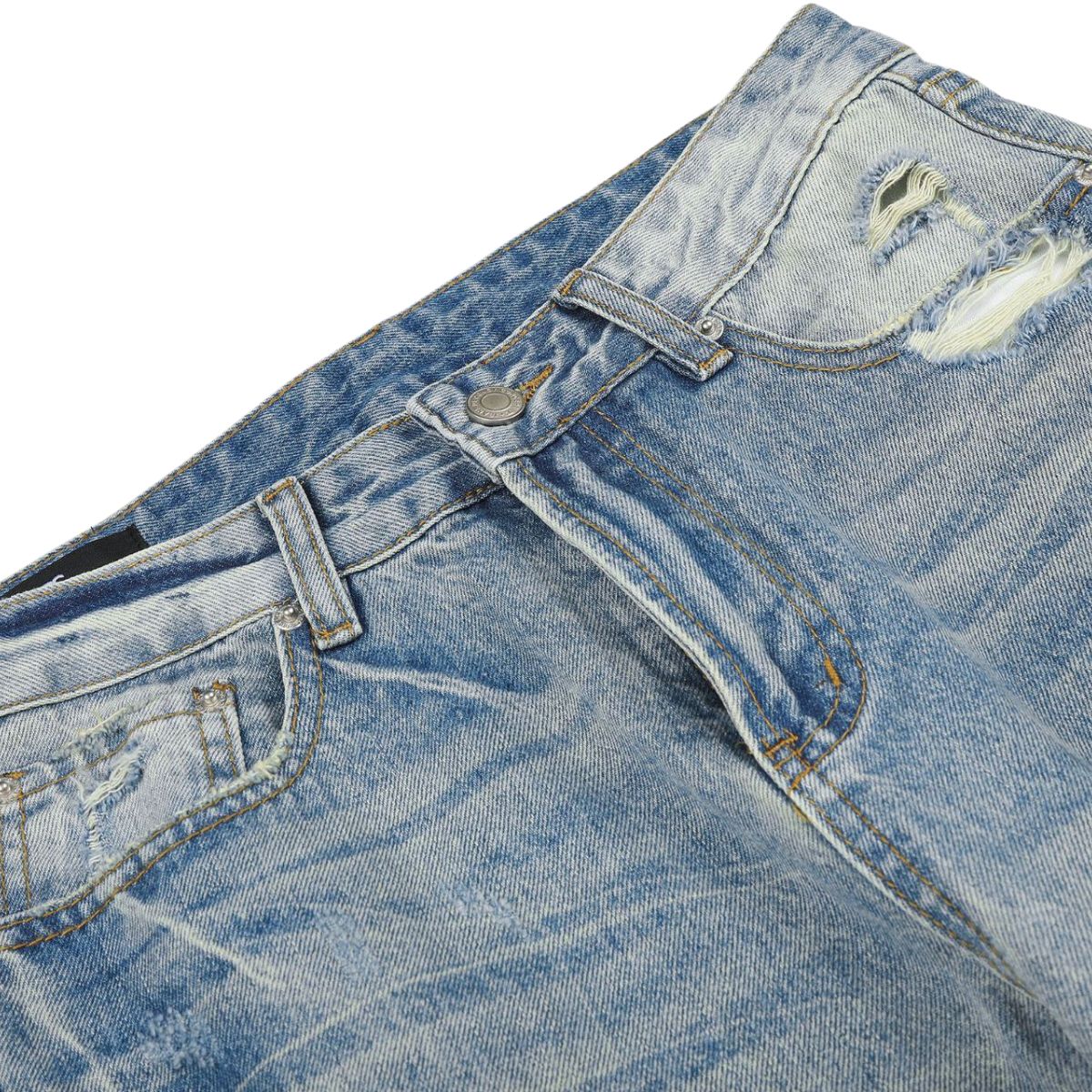 Vintage Whiskered Ripped Straight‑Leg Casual Jeans
