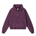 Boxy Cropped Stacked Sleeve Ripped Distressed Full Zip Hoodie
