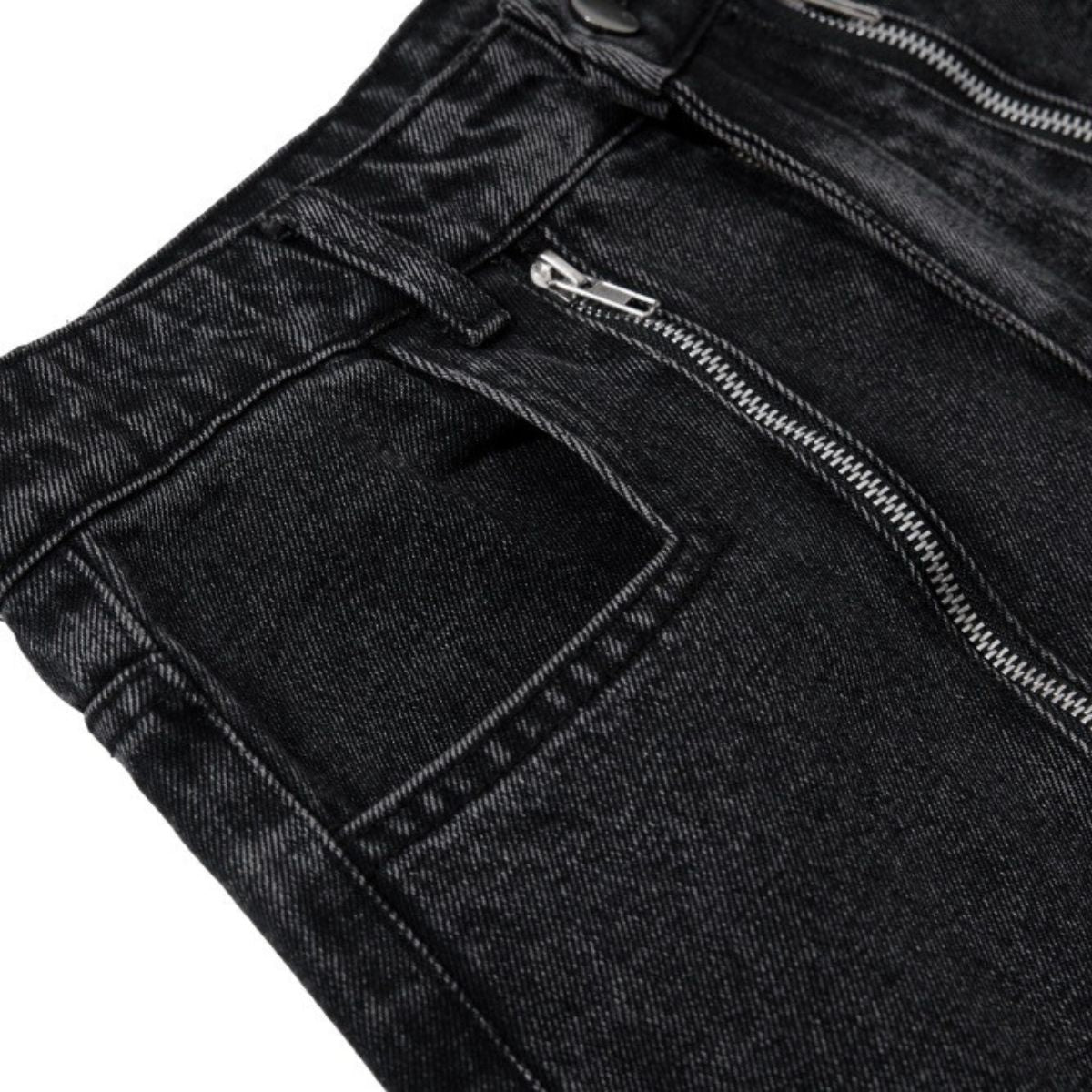 Men's Coated Curved Denim Pants Patchwork Pleated Loose Wide Leg