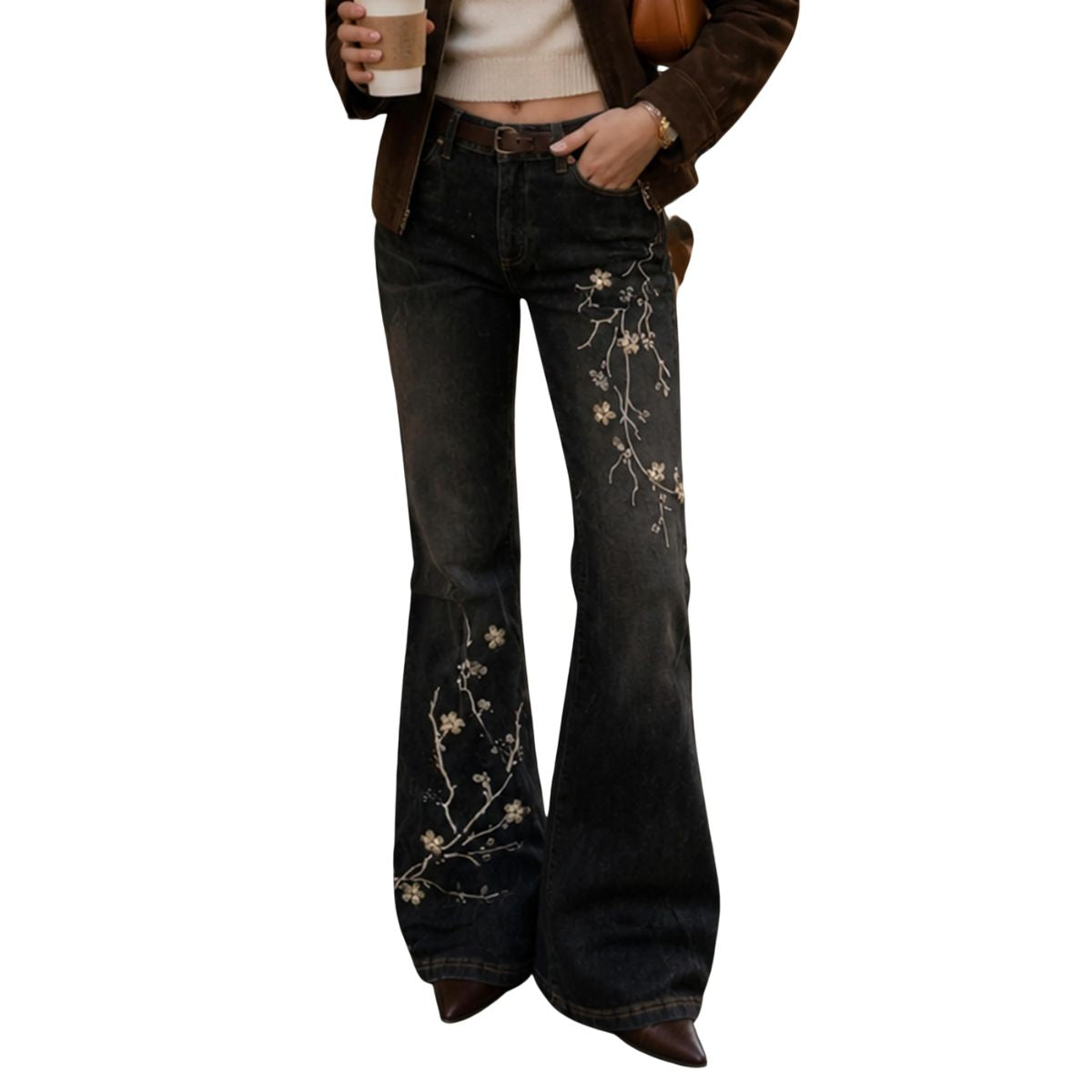Women's Mid Rise Embroidered Vintage Flare Jeans