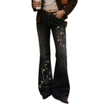 Women's Mid Rise Embroidered Vintage Flare Jeans