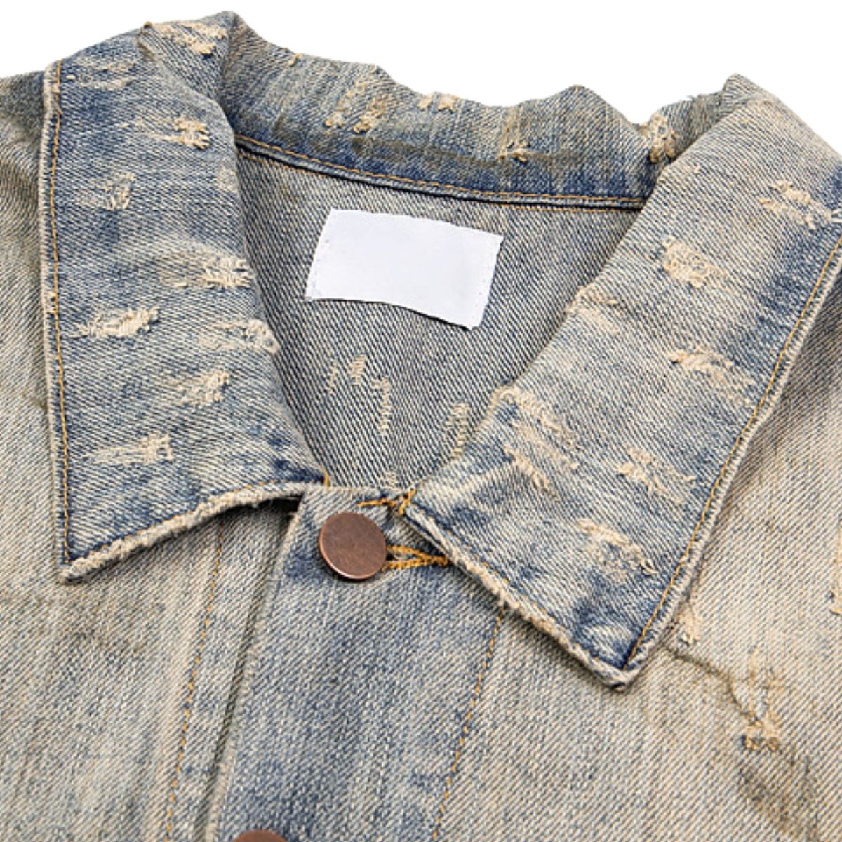 Distressed Washed Slub Denim Jacket with Dirty Dye