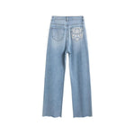 Risen Jeans Raw Hem Embroidered Pearl-Frog Closures Jeans