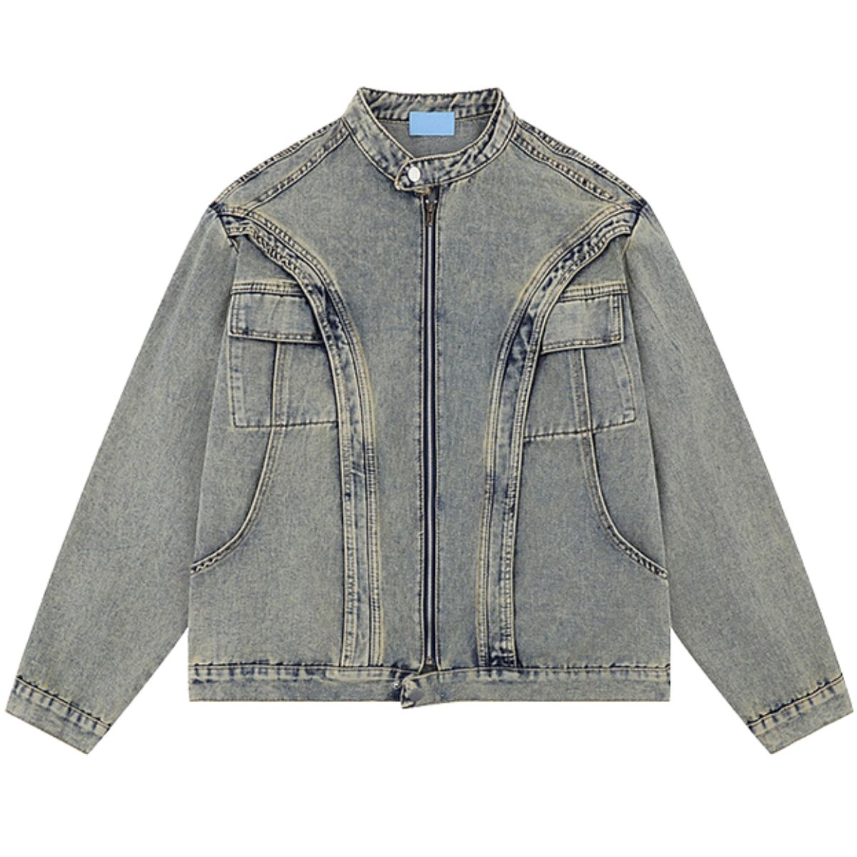 Retro Washed Distressed Stand Collar Hip-hop Short Denim Men's Jacket