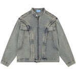Retro Washed Distressed Stand Collar Hip-hop Short Denim Men's Jacket