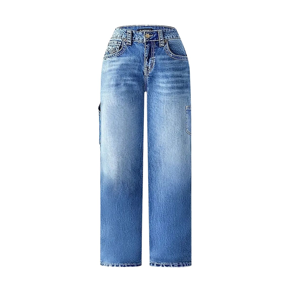 Women's Multi-Pocket Washed Mid Rise Straight Leg Jeans