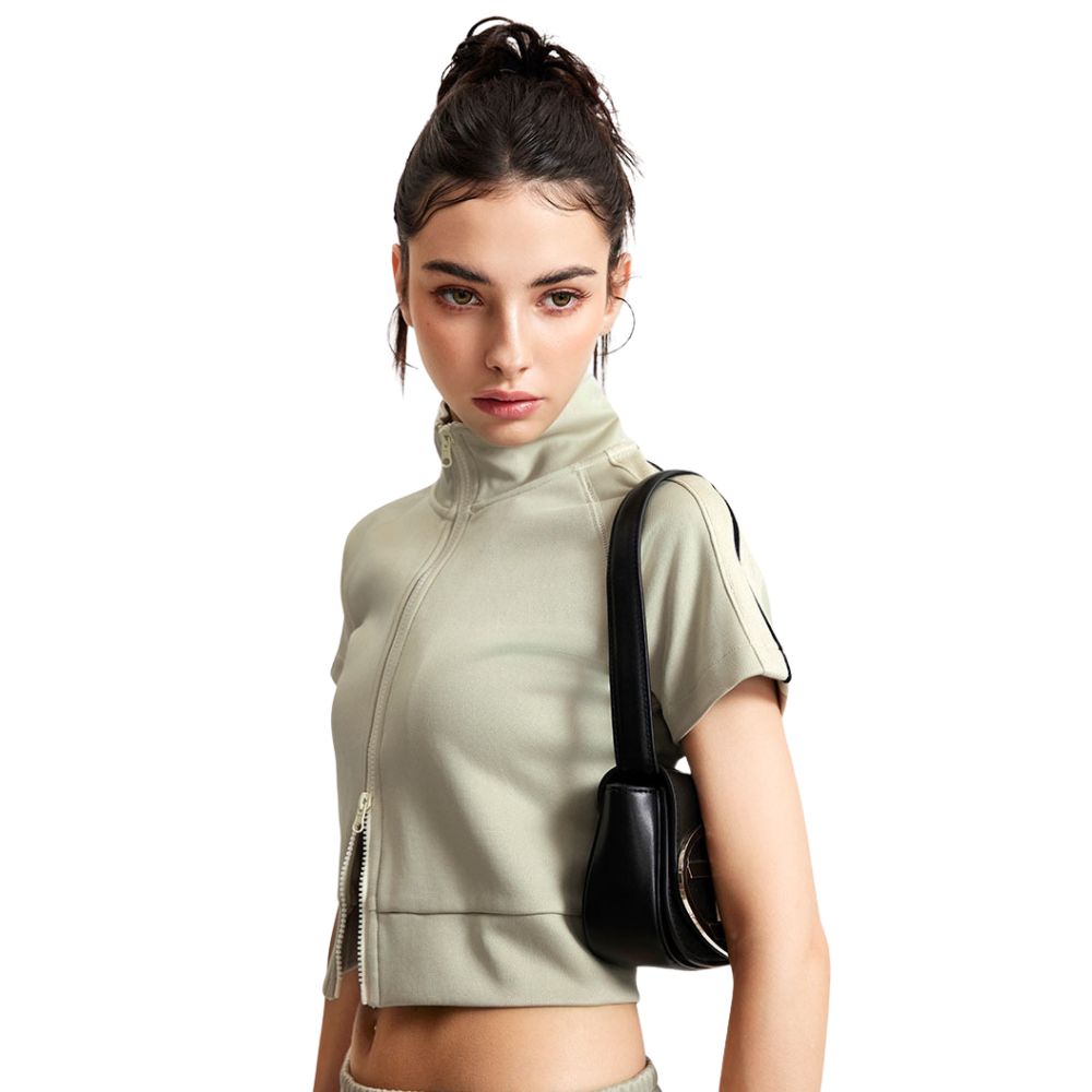 High Neck Zip Crop Top-INNBLAC Fashion Apparel