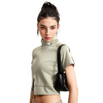 High Neck Zip Crop Top-INNBLAC Fashion Apparel
