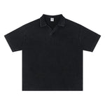 Retro Distressed Waffle Vintage Wash Polo T-Shirt