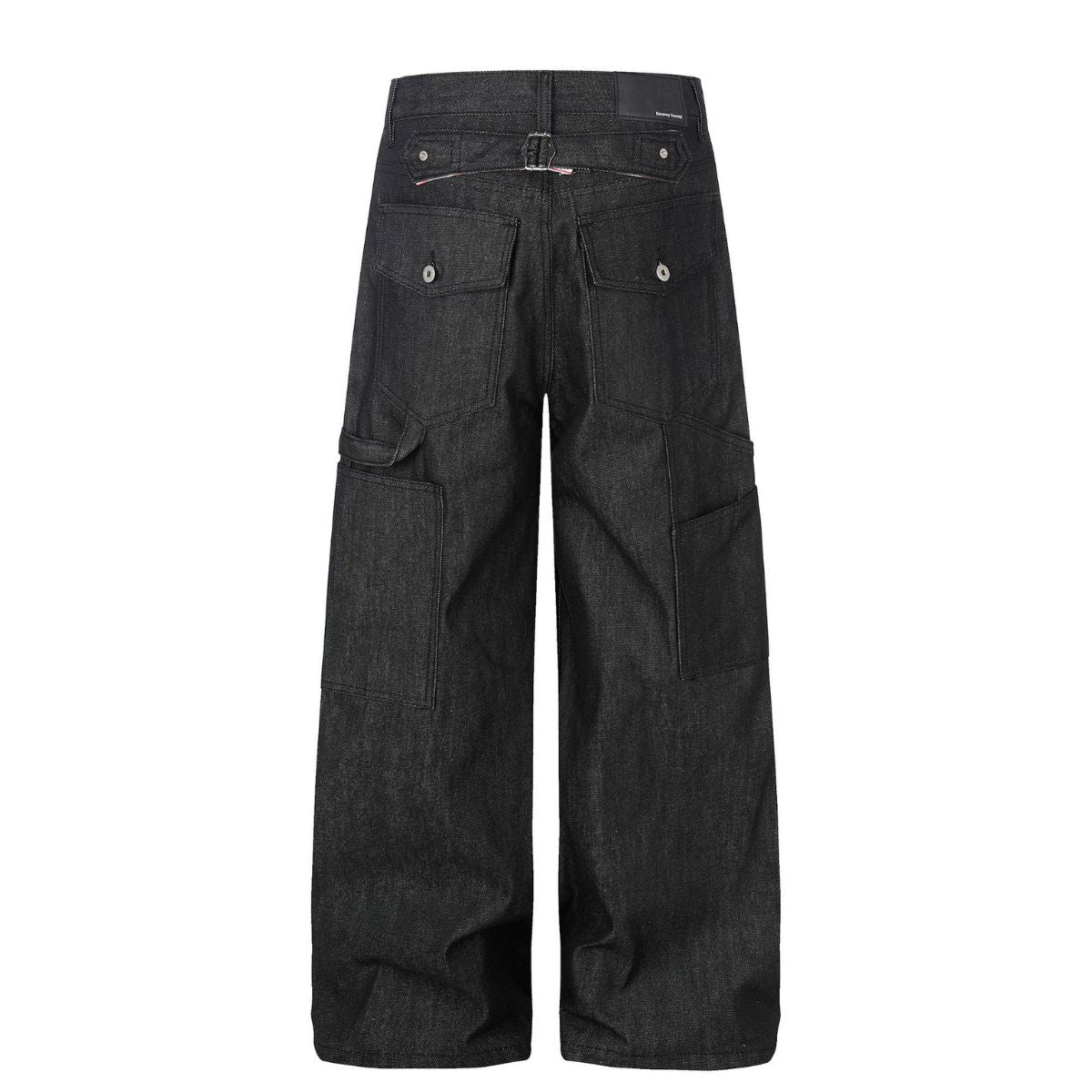 Raw Black Wide Leg Jeans with Utility Flap Pocket Detail