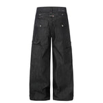 Raw Black Wide Leg Jeans with Utility Flap Pocket Detail