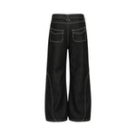 Men's Embroidered Denim Wide Leg Pants Street Vibe Unique Pockets