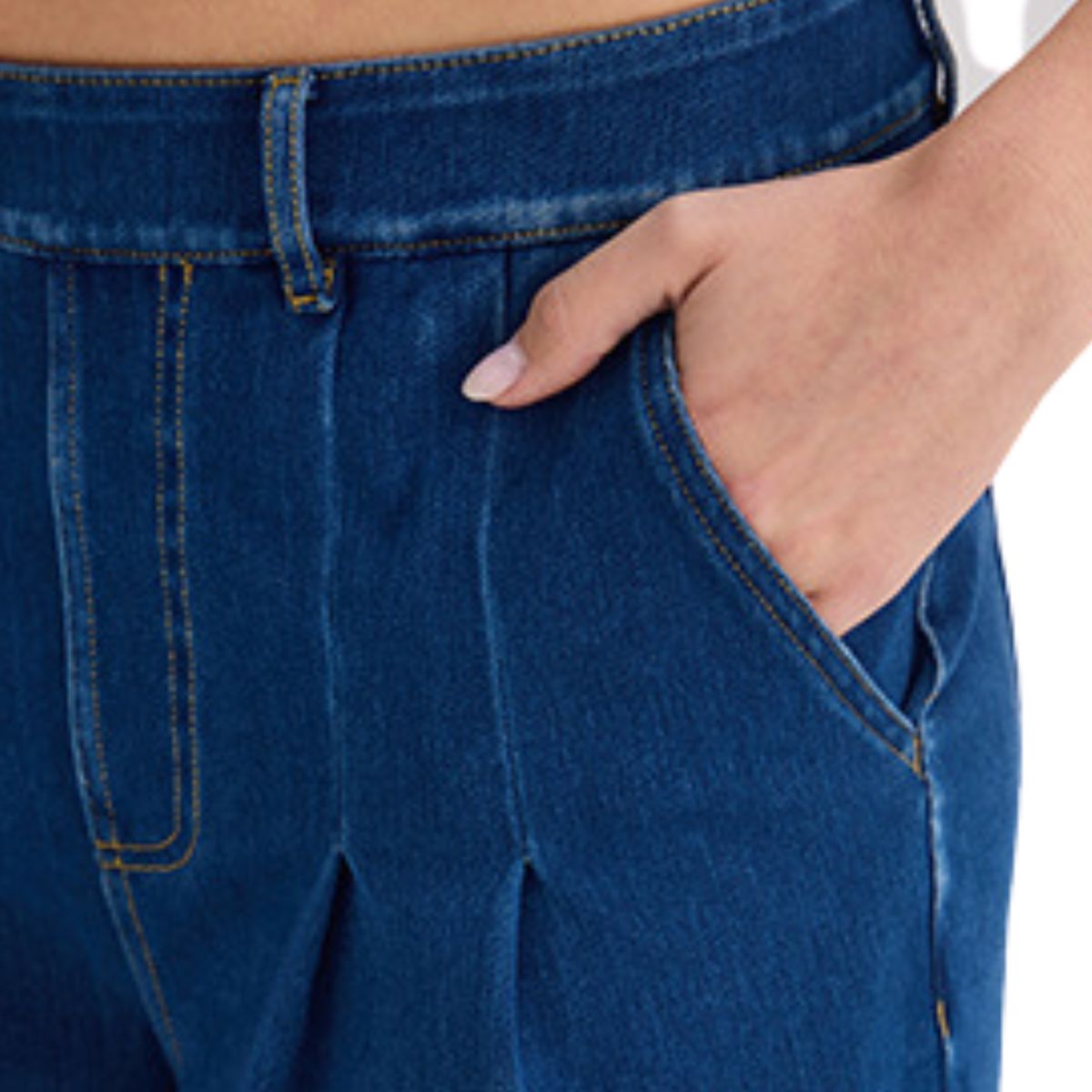 High Waist Vintage Knit Denim Wide Leg Casual Jeans with Pockets