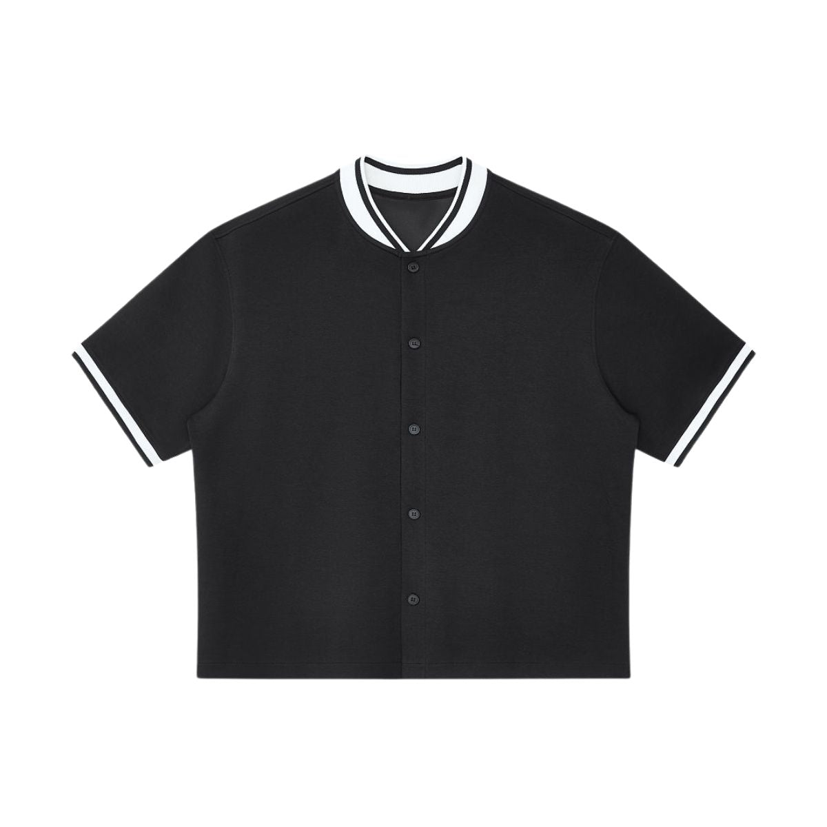 Short Sleeve Button‑Up Striped Baseball Cardigan