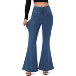 Crossover Waist Stretch Flared Denim Pants