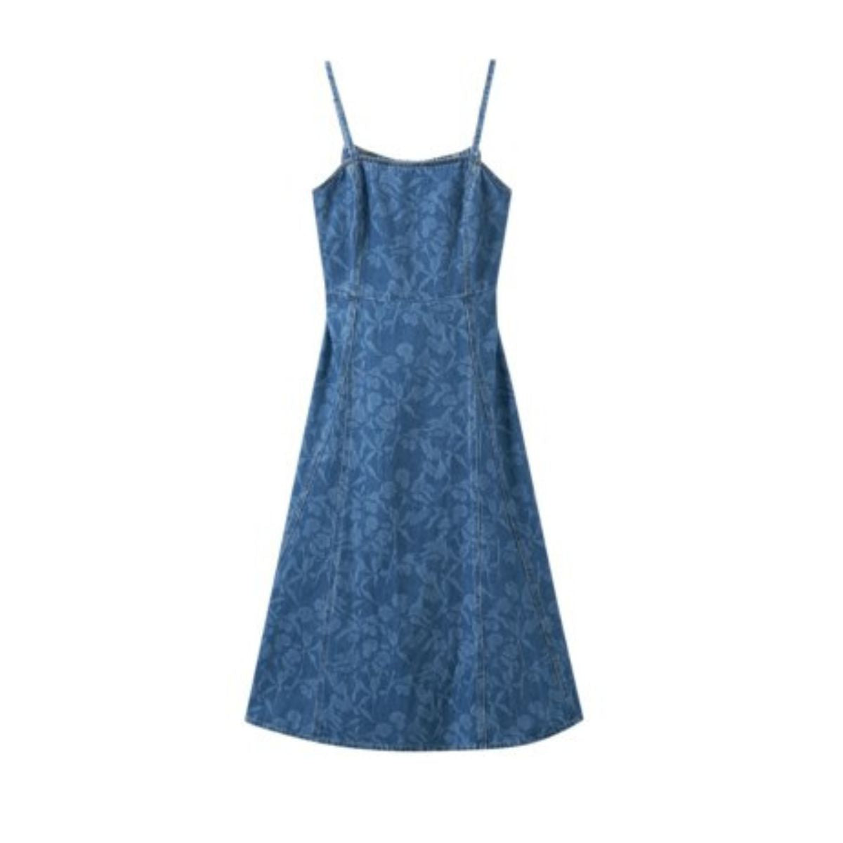 Flower Print Spaghetti Strap Denim Midi Dress
