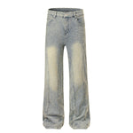 Muddy-Wash Faded Panel-Stitch Jeans