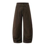 Vintage Washed Curved‑Seam Baggy Wide‑Leg Trousers