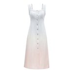White Ombre Button Front Denim Midi Dress