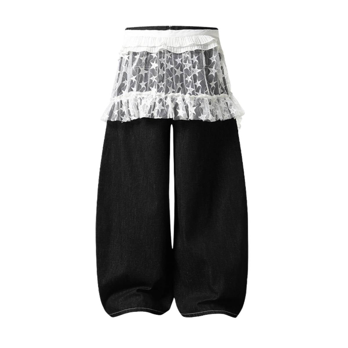 Y2K Star Mesh Layered Spliced Lace Baggy Wide-Leg Jeans
