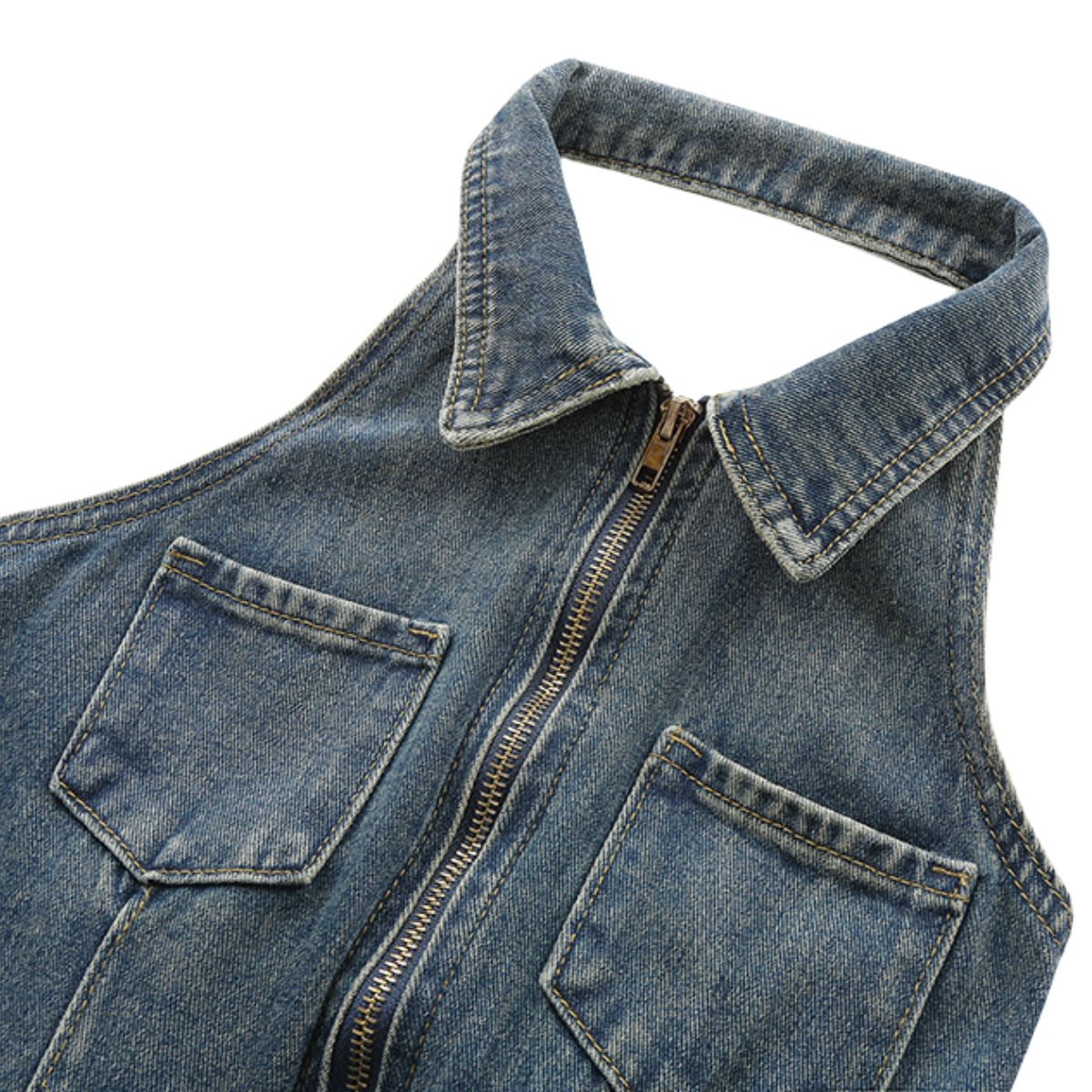 Falda vaquera con bordado de perlas y lavado vintage