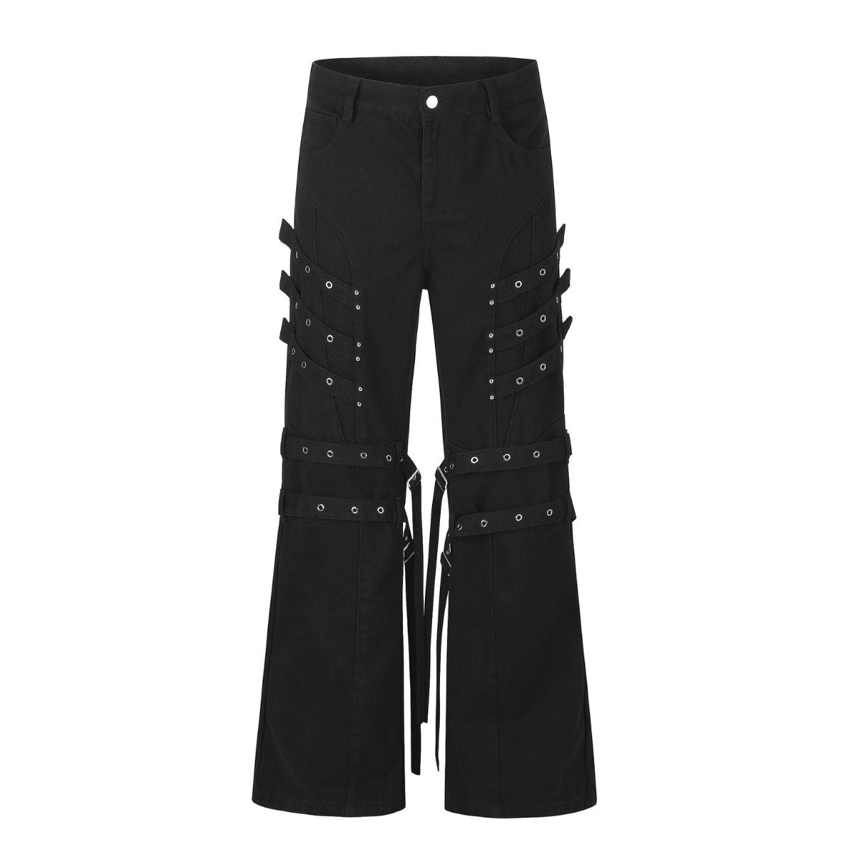 Subculture Strap Design Vibe Dark Micro Flare Denim Jeans