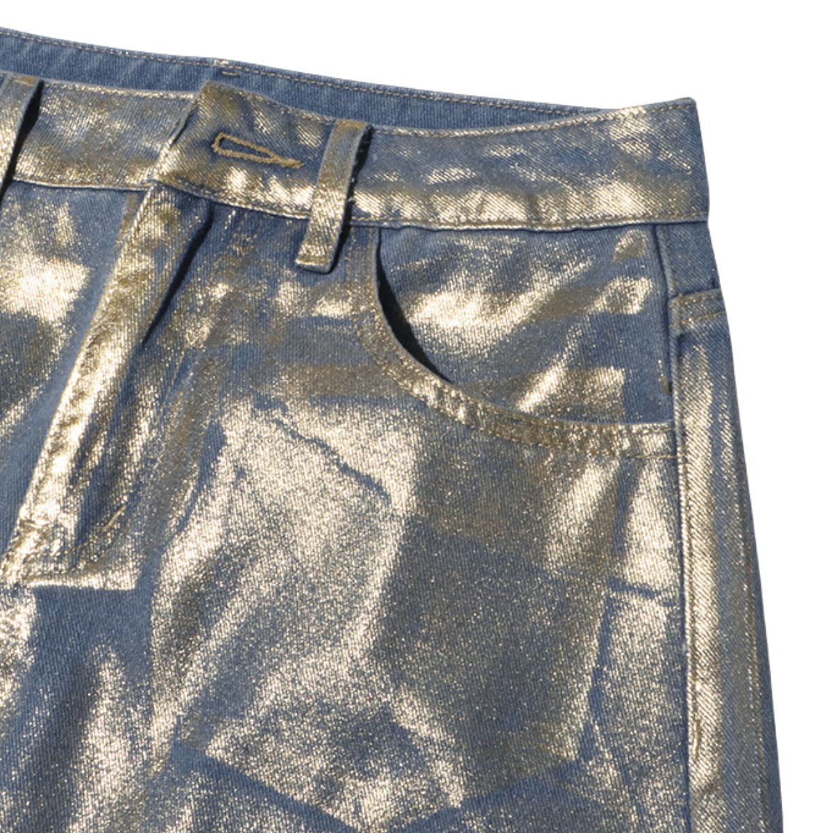 Falda vaquera con bordado de perlas y lavado vintage