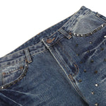 Rivet Lightning Pattern Micro Flare Vintage Denim Jeans