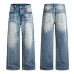 High Street Gradient Washed Whiskered Wide Leg Denim Jeans