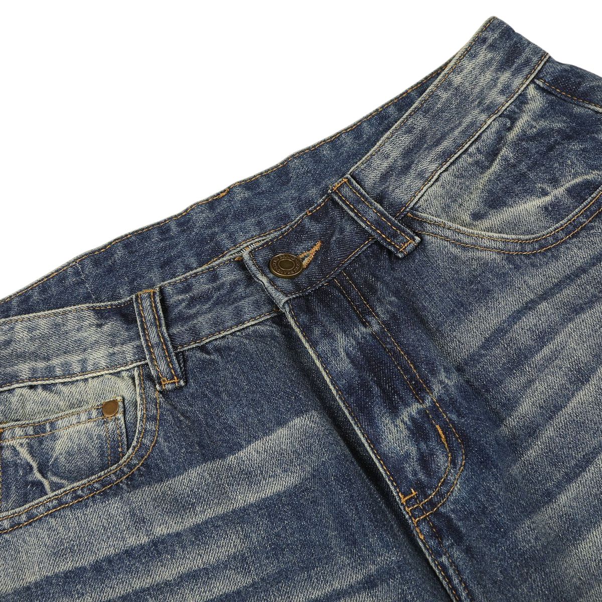 Washed Whiskering Wide Leg Vintage Denim Jeans