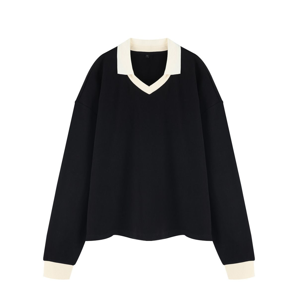 Women's Heavyweight Washed Color Block Collared Long Sleeve Sweatshirt