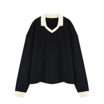 Women's Heavyweight Washed Color Block Collared Long Sleeve Sweatshirt