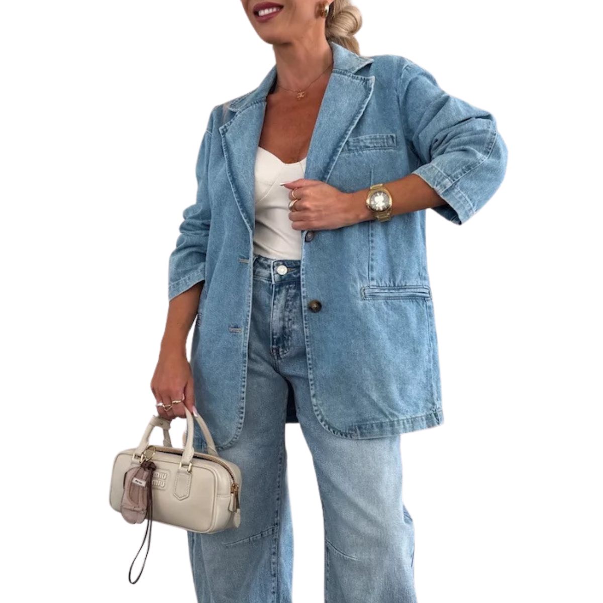 Women's Oversized Denim Blazer Jacket