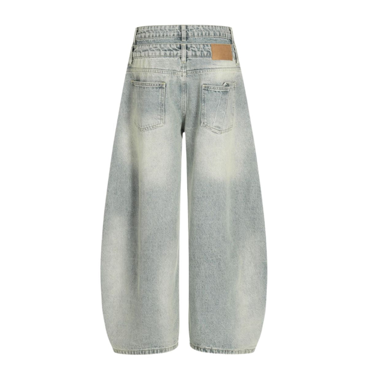Men's Two-Tone Double Waist Denim Pants Washed Distressed Punk