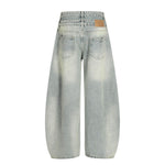 Men's Two-Tone Double Waist Denim Pants Washed Distressed Punk
