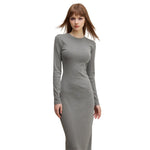 Slim Fit Long Sleeves Ribbed Midi Dress