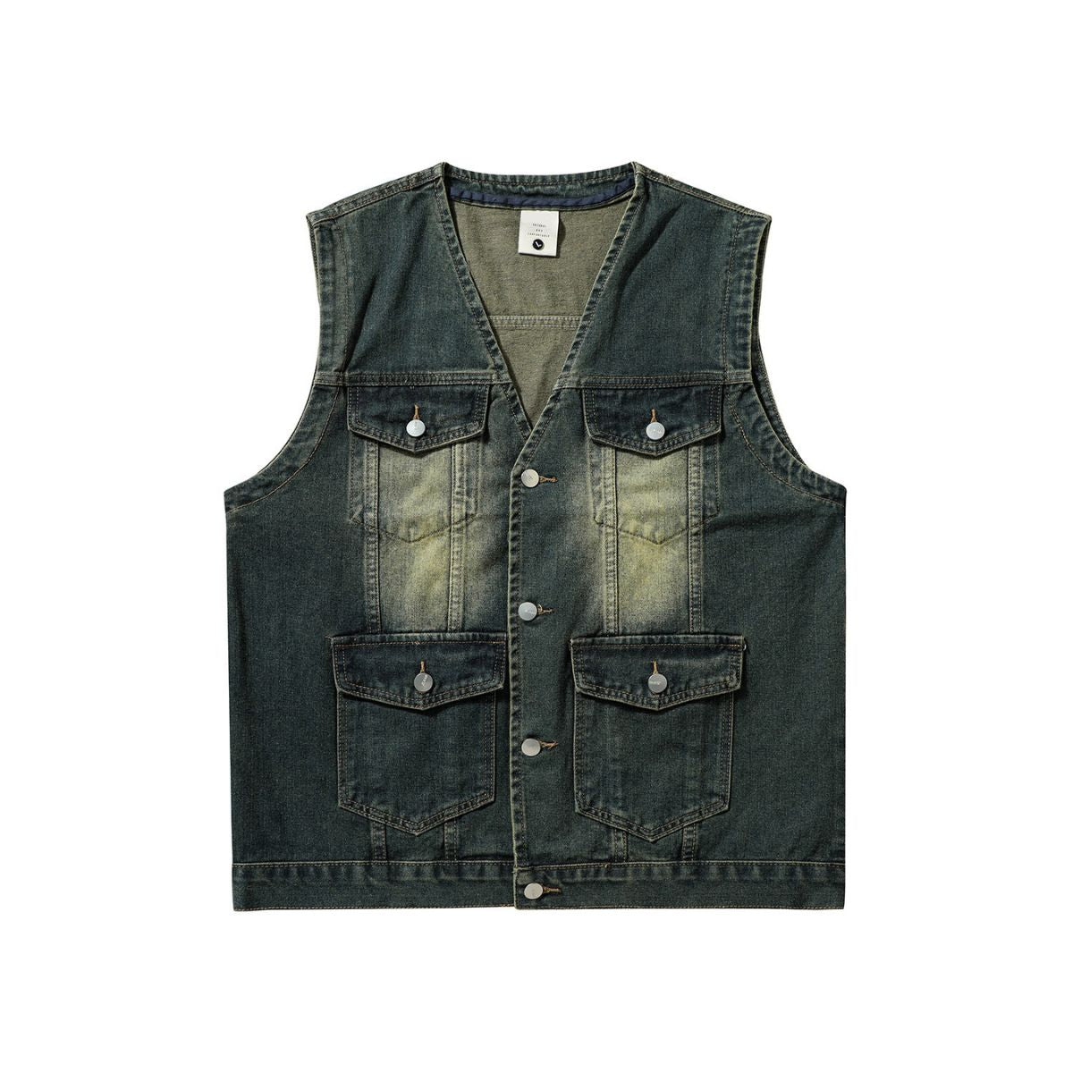 V-Neck Utility Denim Cargo Vest
